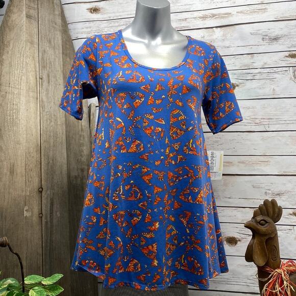 LuLaRoe Tops - LuLaRoe Perfect T Size XS Swing Shirt Pizza Blue Orange NWT New Tee Tshirt